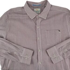 Tommy Bahama Island Crafted Button Front Shirt Mens Large Burgundy Long Sleeve